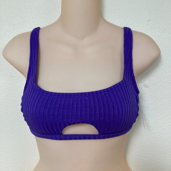 xhilaration Bathing Swim Suit Top Purple Ribbed Knit Removable Pads - Picture 2 of 5